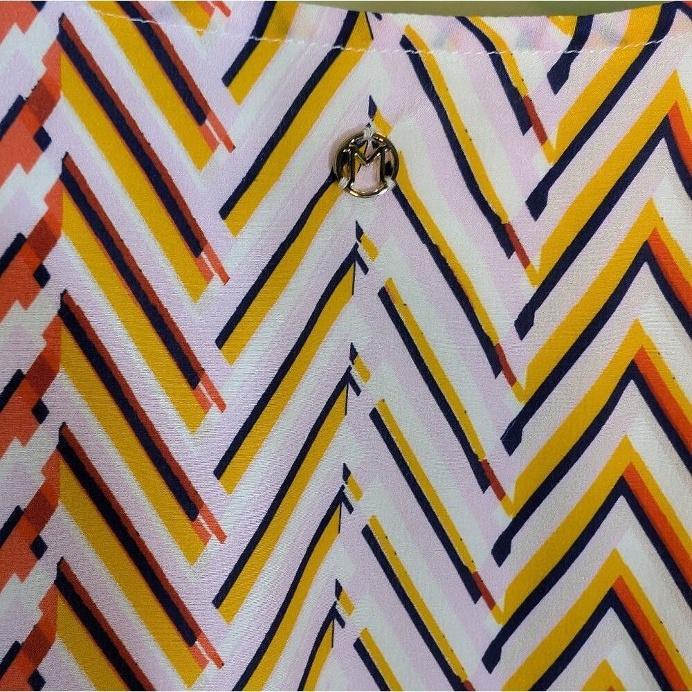 Marie Oliver Andi Silk shift dress Chevron stripe yellow orange white sz M - Picture 6 of 8